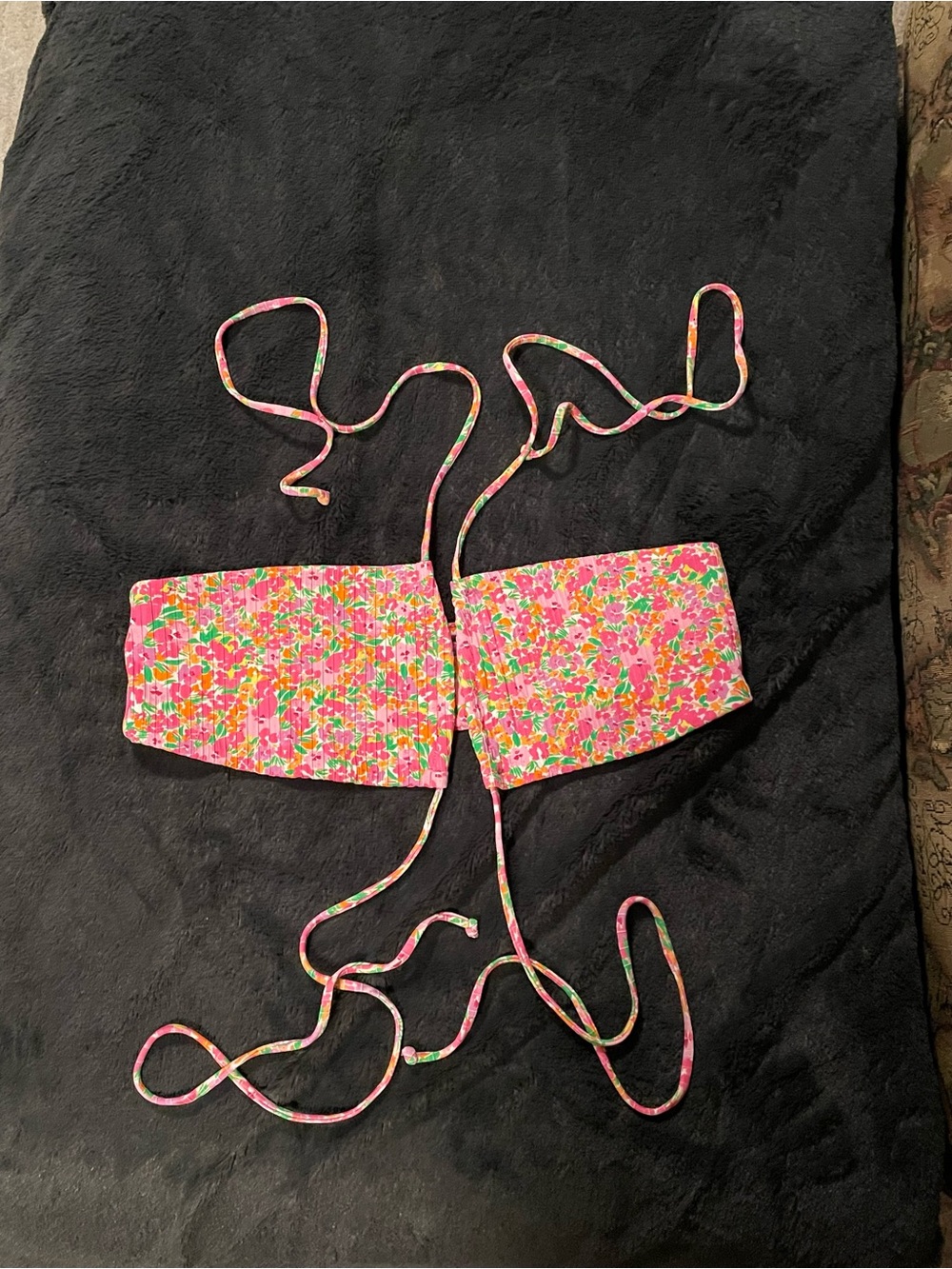 For Love & Lemons Bright Pink Floral Bikini Top